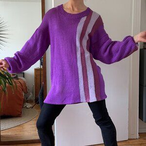 Vintage Purple Long Sleeve Striped Sweater Dress